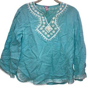 Calypso st Barth Vanesska turquoise white embroidered Ukrainian tunic to…